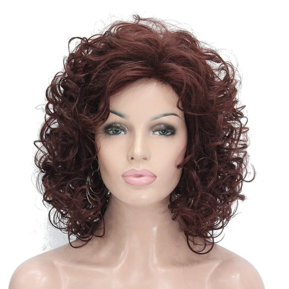 Short Curly Layered  Dark Auburn Wigs - Picture 5 of 5